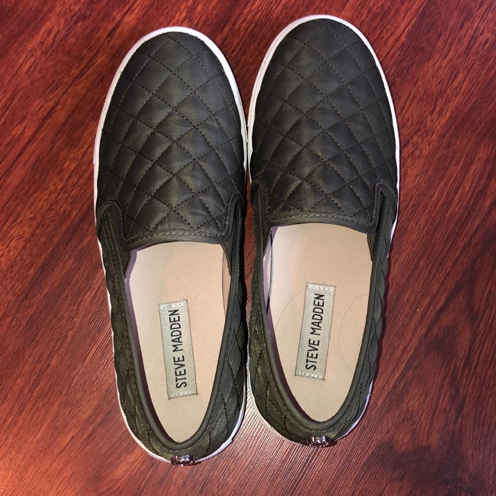 Steve Madden olive green slip on sneakers